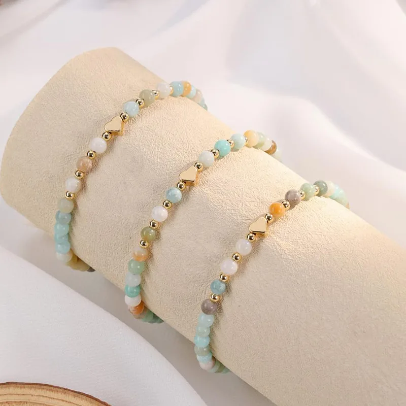 4 مللي متر الحجر الطبيعي حبة سوار شفاء الوردي كريستال القلب سحر الخرزة أساور للنساء اليدوية سوار كوارتز وردي #1