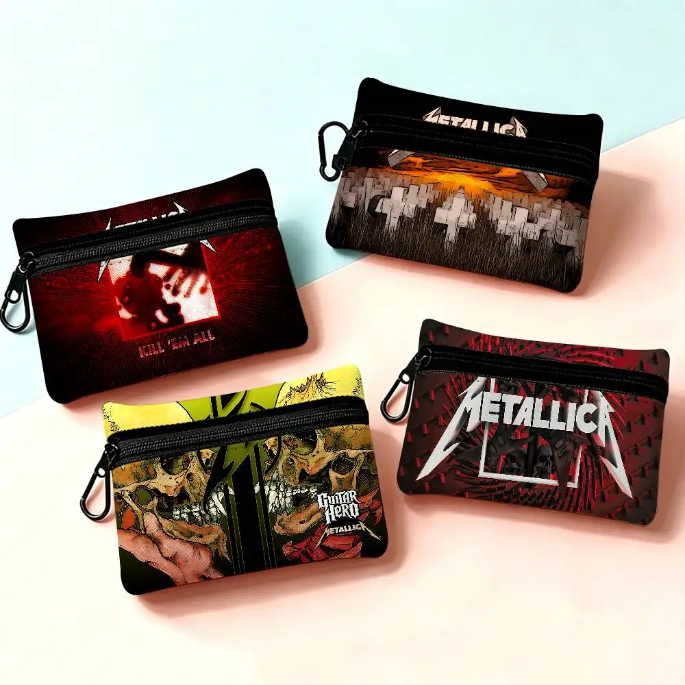 Classic Heavy Band M-Metallica Multifunctional Oxford Cloth Small Pouch With Hook Mini Coin Wallet Earbud Storage Bag
