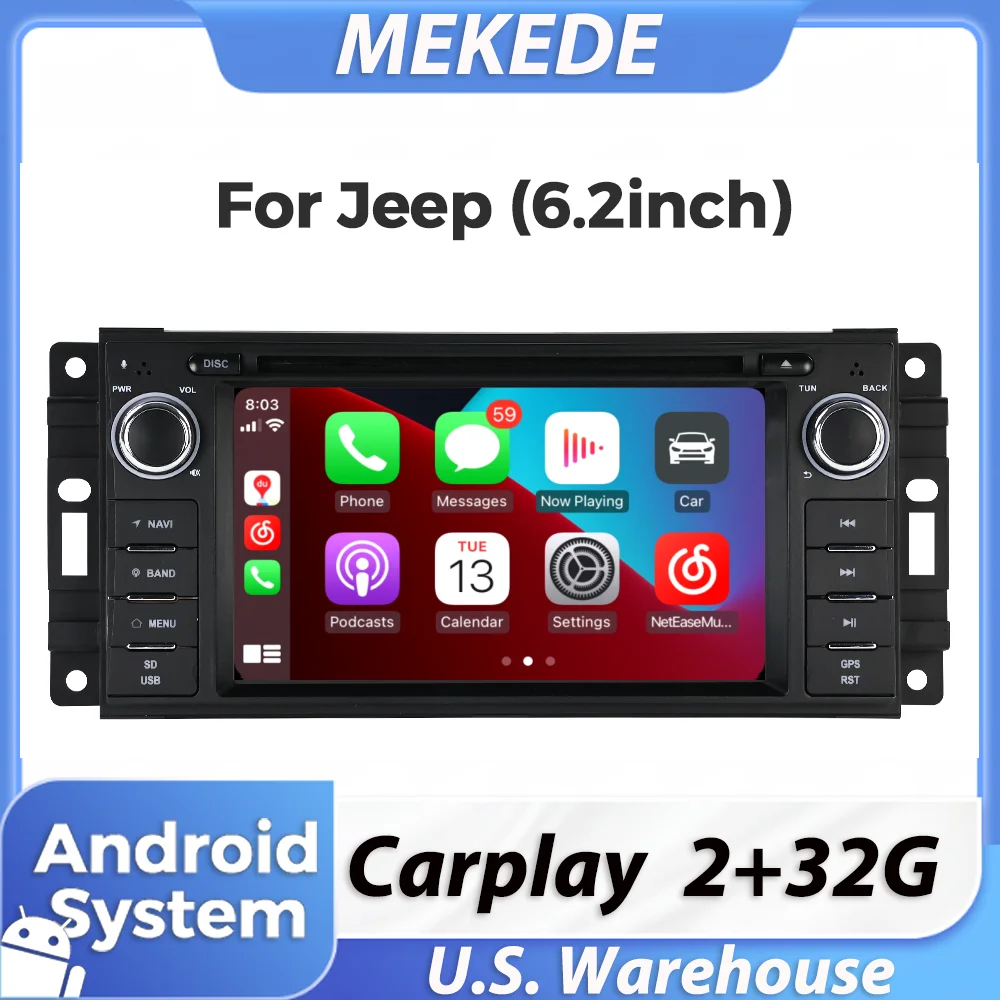 MEKEDE US Warehouse 2 Din Android Car Stereo Wireless CarPlay Android Auto GPS Navigation Head Unit For Jeep Grand Cherokee Commander Wrangler Dodge Patriot Chrysler Journey Touch Screen Multimedia Radio Support SWC Bluetooth Backup Camera Plug and Play