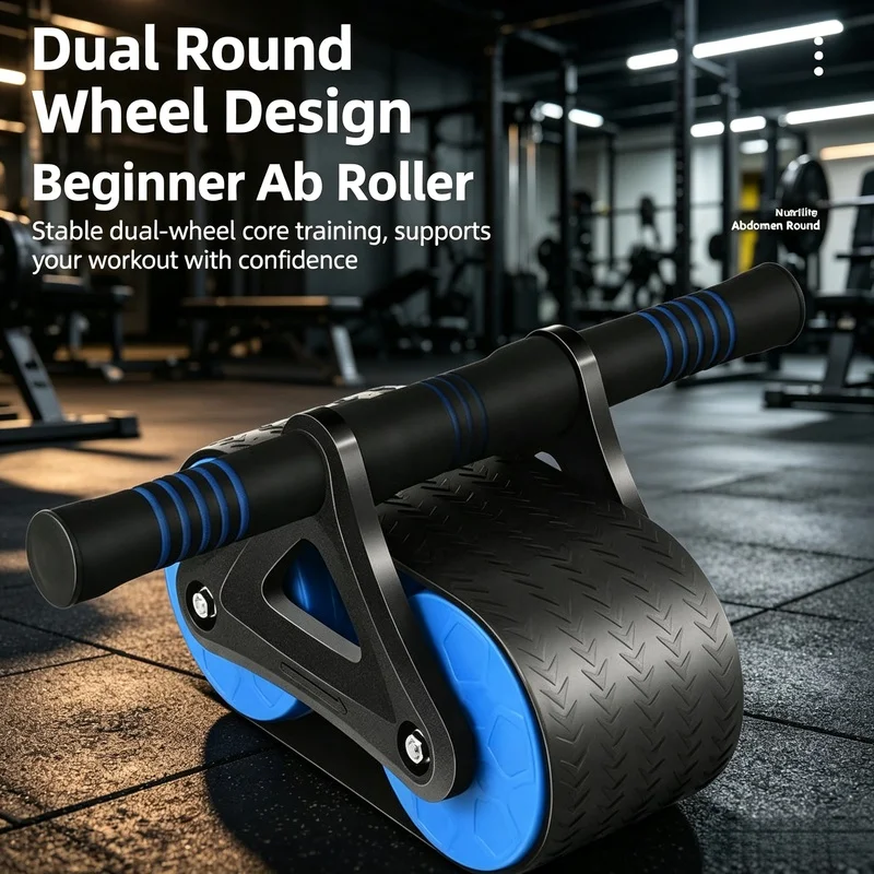 Automatic Rebound Double Wheel Ab Roller, Mute Abdominal Exercise Wheel with Knee Pads for Men Women Home Fitness