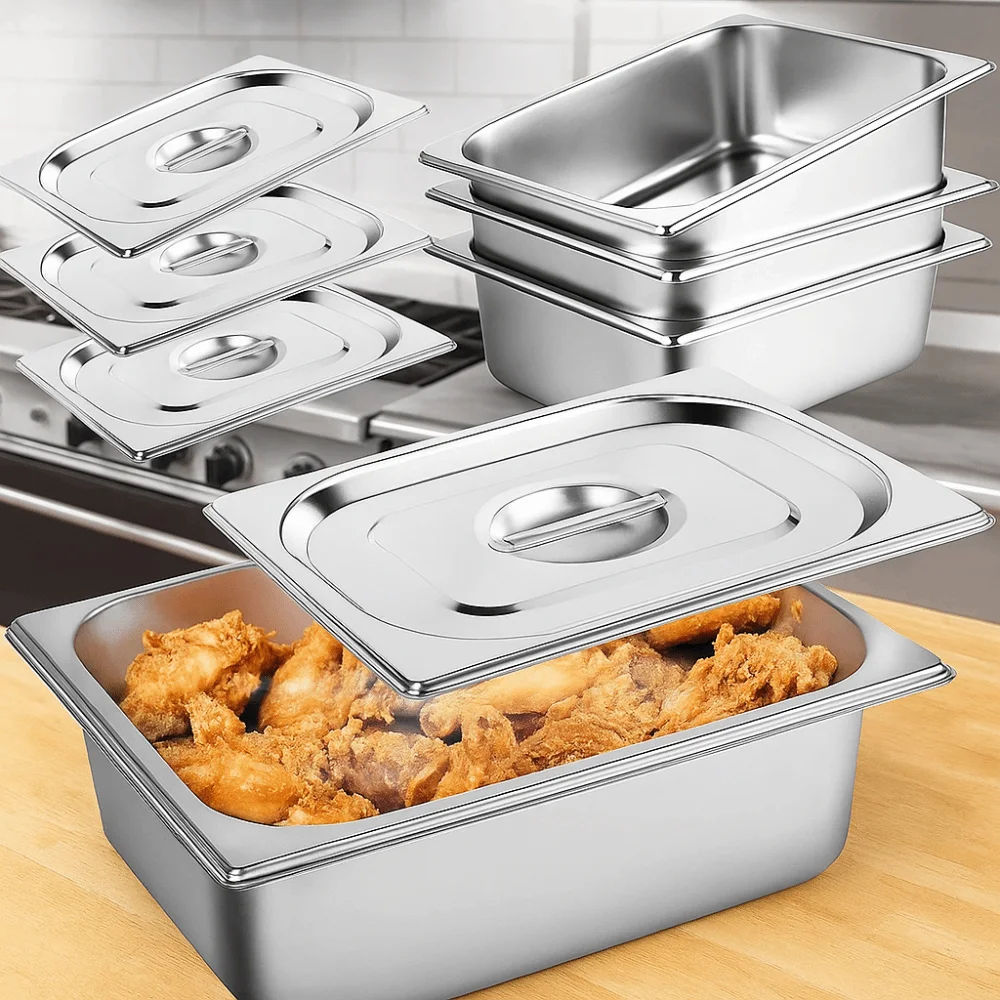 

Stainless Steel Canteen Food Basin Rust-proof Thickened Food Storage Box Rectangular with Cover Food Preparation Box Fruit