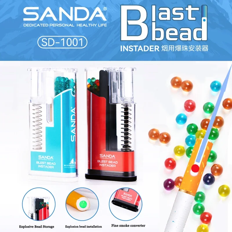 SANDA DIY Portable Push Machine 200PCS Mix Fruit Menthol flavor Cigarette Explosion Pops Black Ice mint taste Capsules Men Gifts
