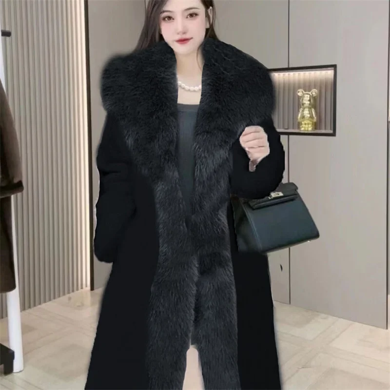 Winter Warm Imitate Mink Fur Grass Coat For Women 2024 New Fur And Fur Integrated Fox Collar Mid Length Coat Trend Woolen Collar