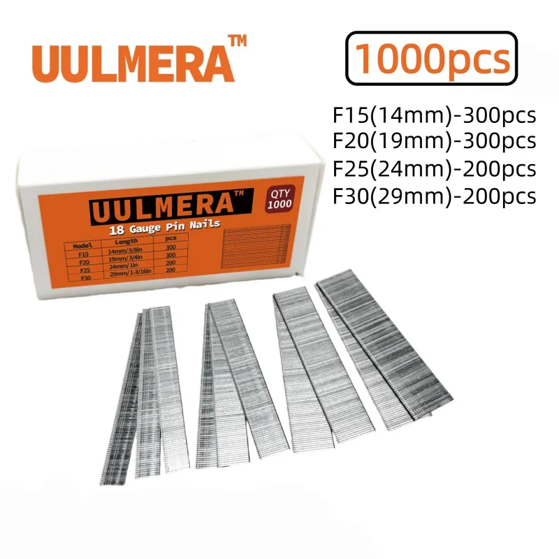 Pregos Retos Tipo F UULMERA 1000, 4 Tamanhos: F15/F20/F25/F30 Ideais para reparo de móveis e montagem de estruturas de madeira, pregos de fixação