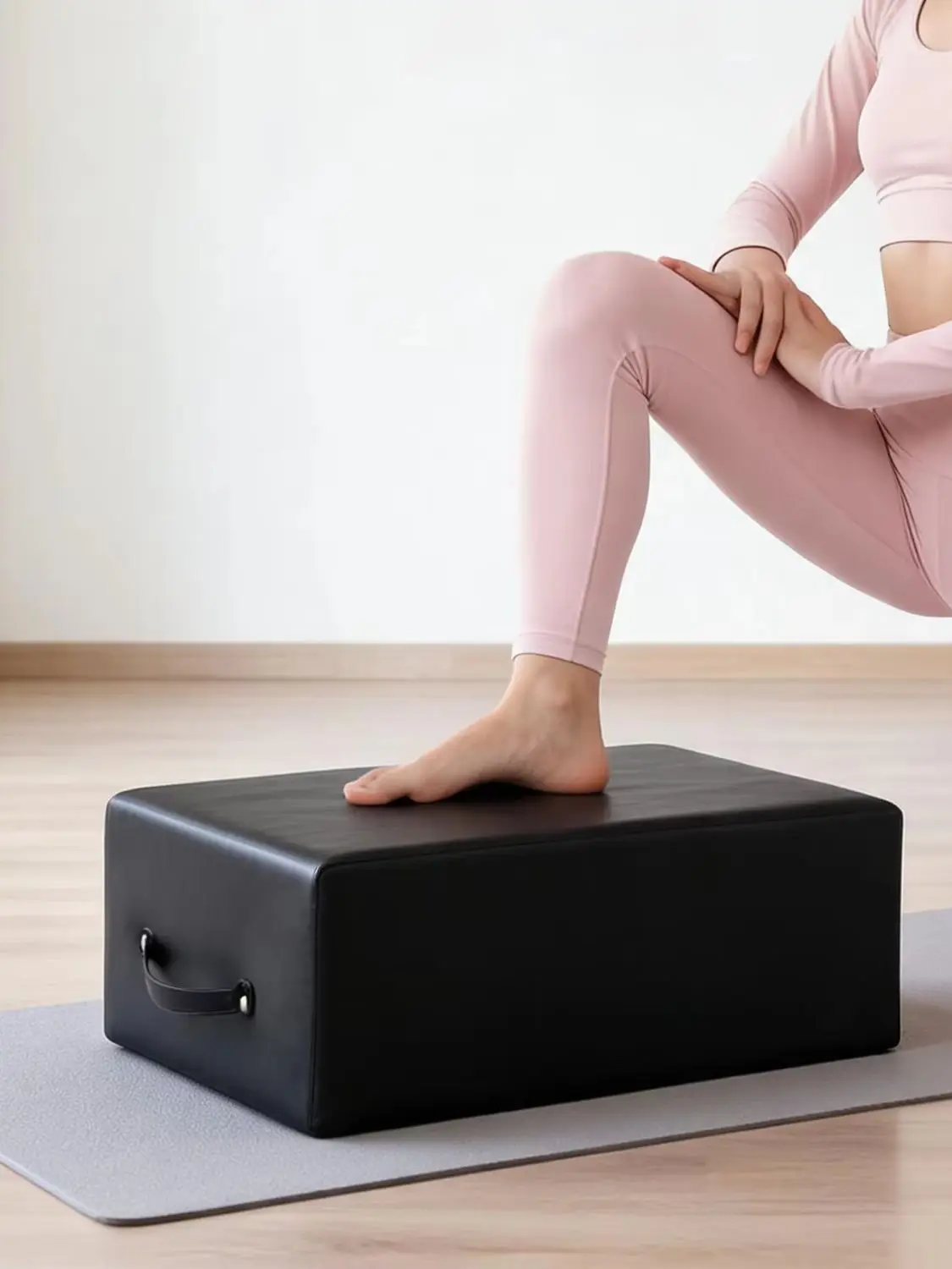 Soft Padded Pilates Reformer Sitting Box with Carry Handle,  Short Box with Non-Slip Leather Cushion for Core, Balance, Stretching, Posture & Rehab