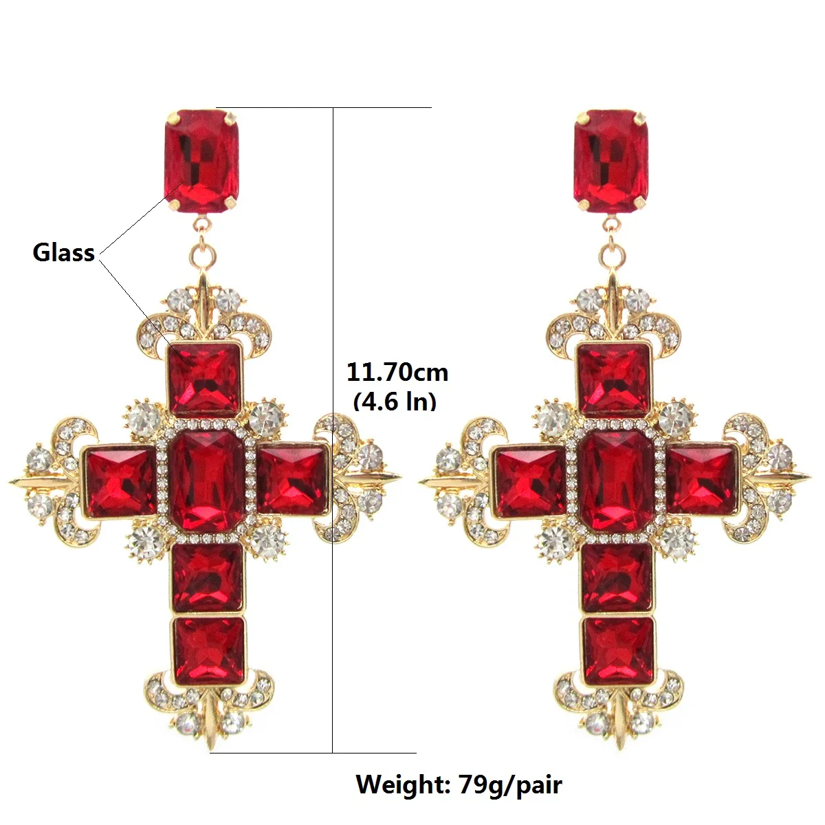 New Rhinestone Crystal Cross Earrings For Women Fashion Baroque Drop Dangle Big Earrings Fine Jewelries Pendientes Mujer