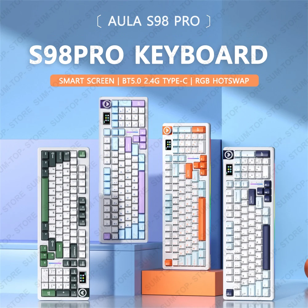 AULA S98 PRO Wireless mechanical keyboard Gaming Bluetooth 2.4G Wired Keyboard RGB Hotswap Gamer Non-contact Keyboard