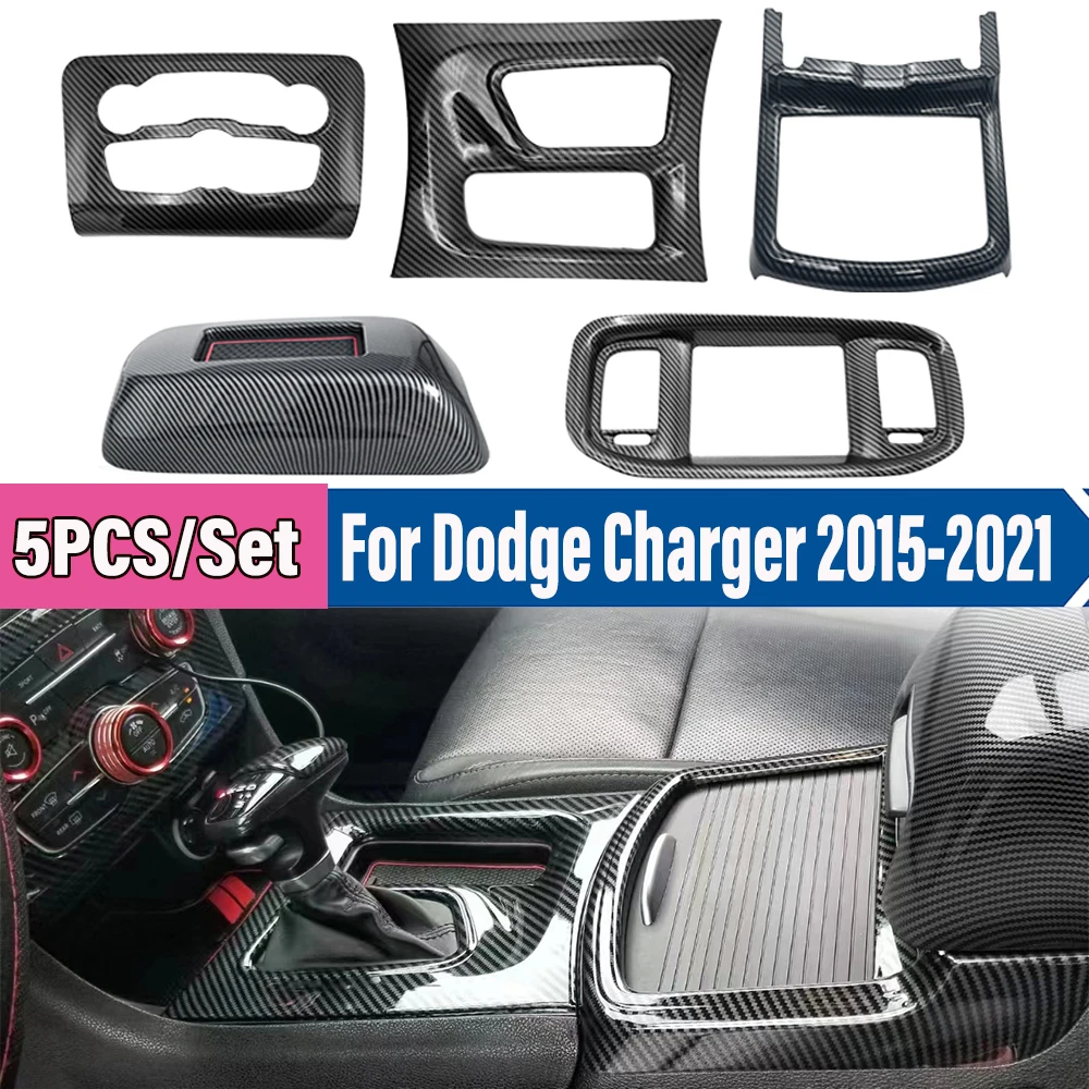 

For Dodge Charger 2015-2021 Car Interior Central Control AC Switch Gear Shift Panel Cover Trim Decora 5PCS/Set