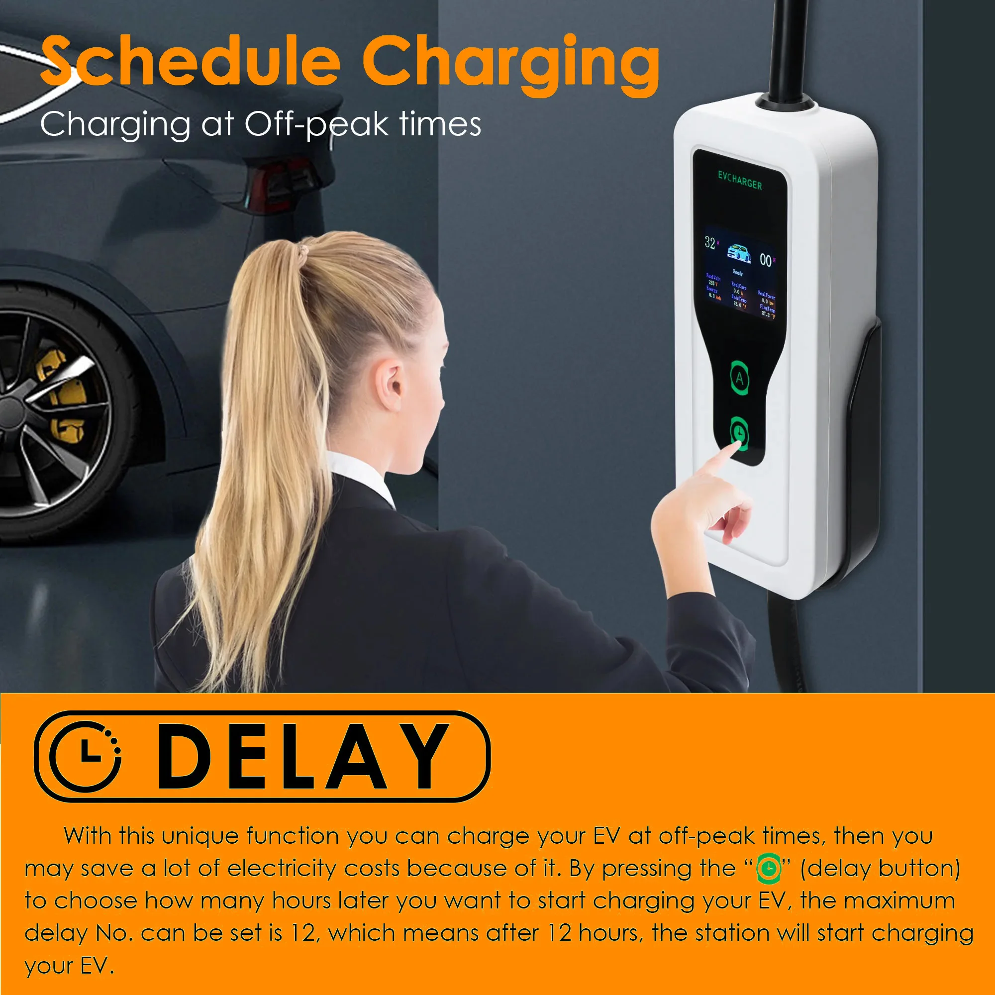 WUFEN pengisi daya mobil elektrik tipe 2 IEC62196-2 EV 3,5 kW pengisi daya mobil EVSE kabel pengisi daya nama Wallbox 5-15 colokan untuk mobil tipe 2