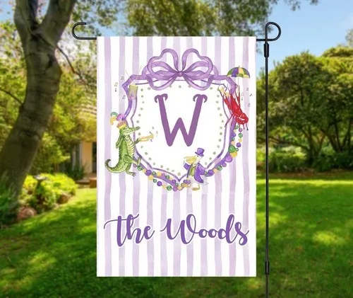 Personalized Mardi Gras Garden Flag OOV IIC