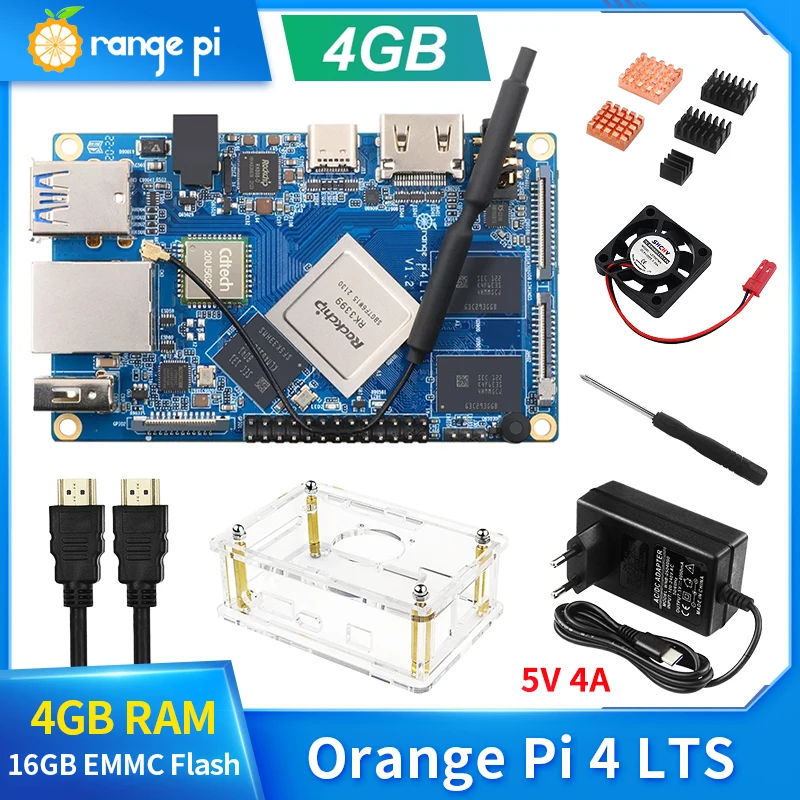 

Orange Pi 4 LTS 4GB LPDDR4 16GB EMMC Rockchip RK3399 Gigabit Ethernet Wifi BT 5.0 DV/Type-C 5V 4A Run Android Ubuntu Debian OS