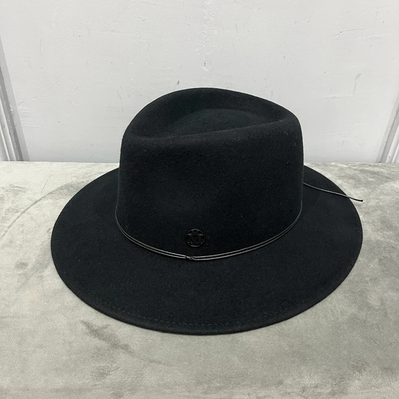 Andre Fedora hat in black felt with black Leather rope ribbon for man and women