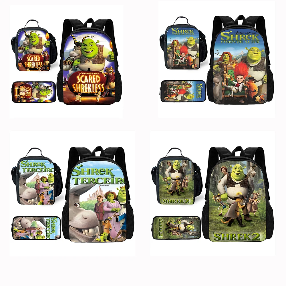 Child School Cute Anime For S-Shreks Backpack with Lunch Bags ,Pencil Bags ,School Bags for Boys Girls Best Gift