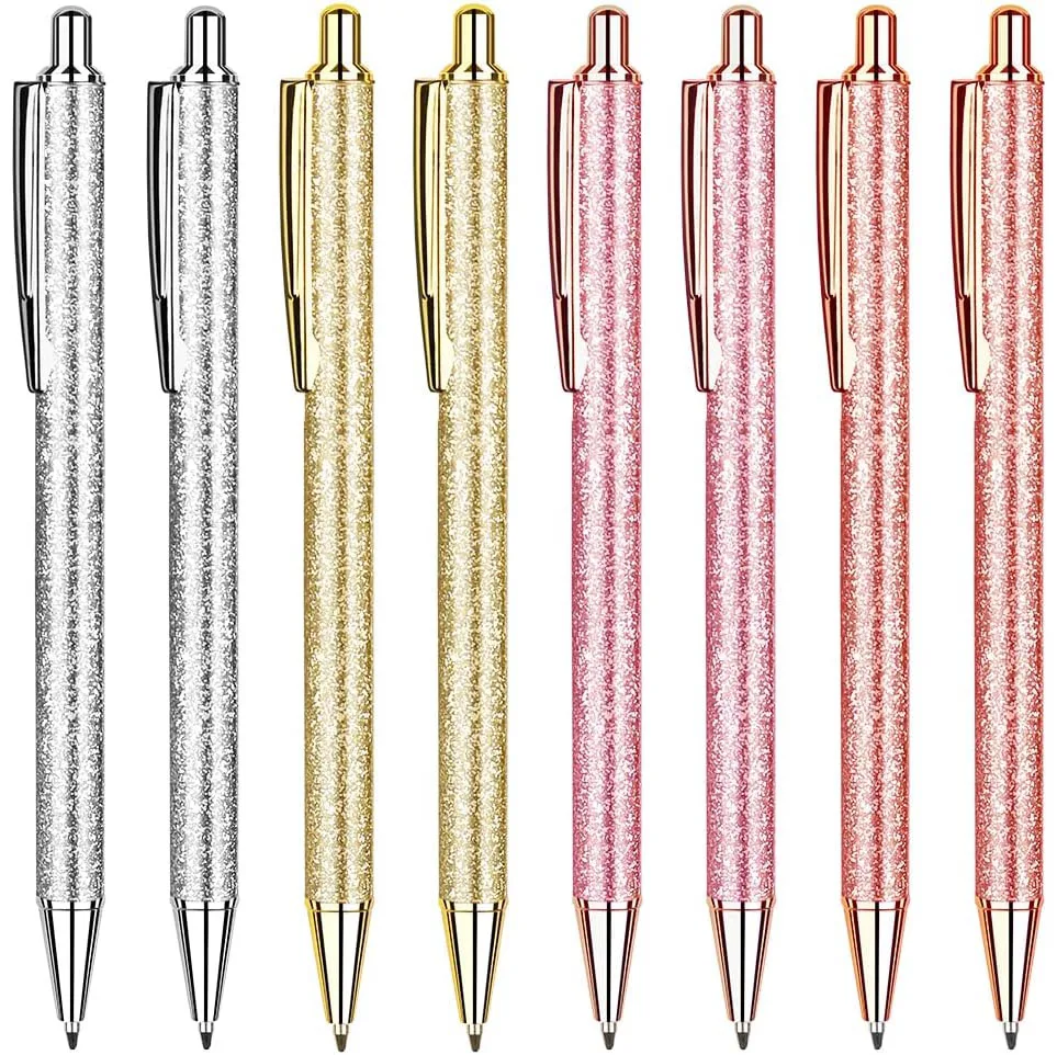 

8 шт. блестящие шариковые ручки милые симпатичные розовое золото металлические выдвижные журнальные ручки для женщин и девочек подарки канцелярские товары черные чернила средняя точка 1 мм 4 цвета
