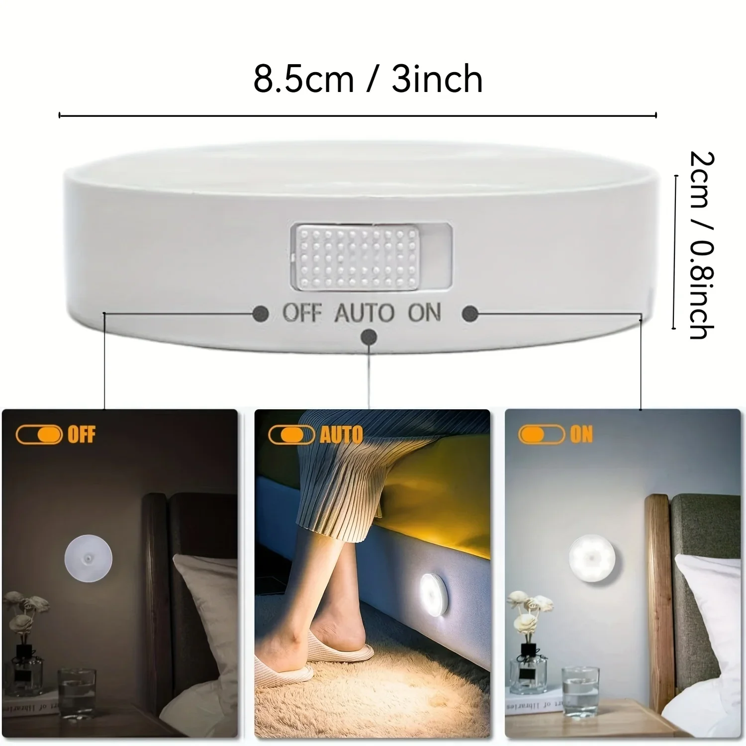 Wiederaufladbares Nachtlicht mit Bewegungsmelder, warmweiße LED-Schranklampe, Schrank, Schublade, Nachttischbeleuchtung, magnetische Installation, Korridor