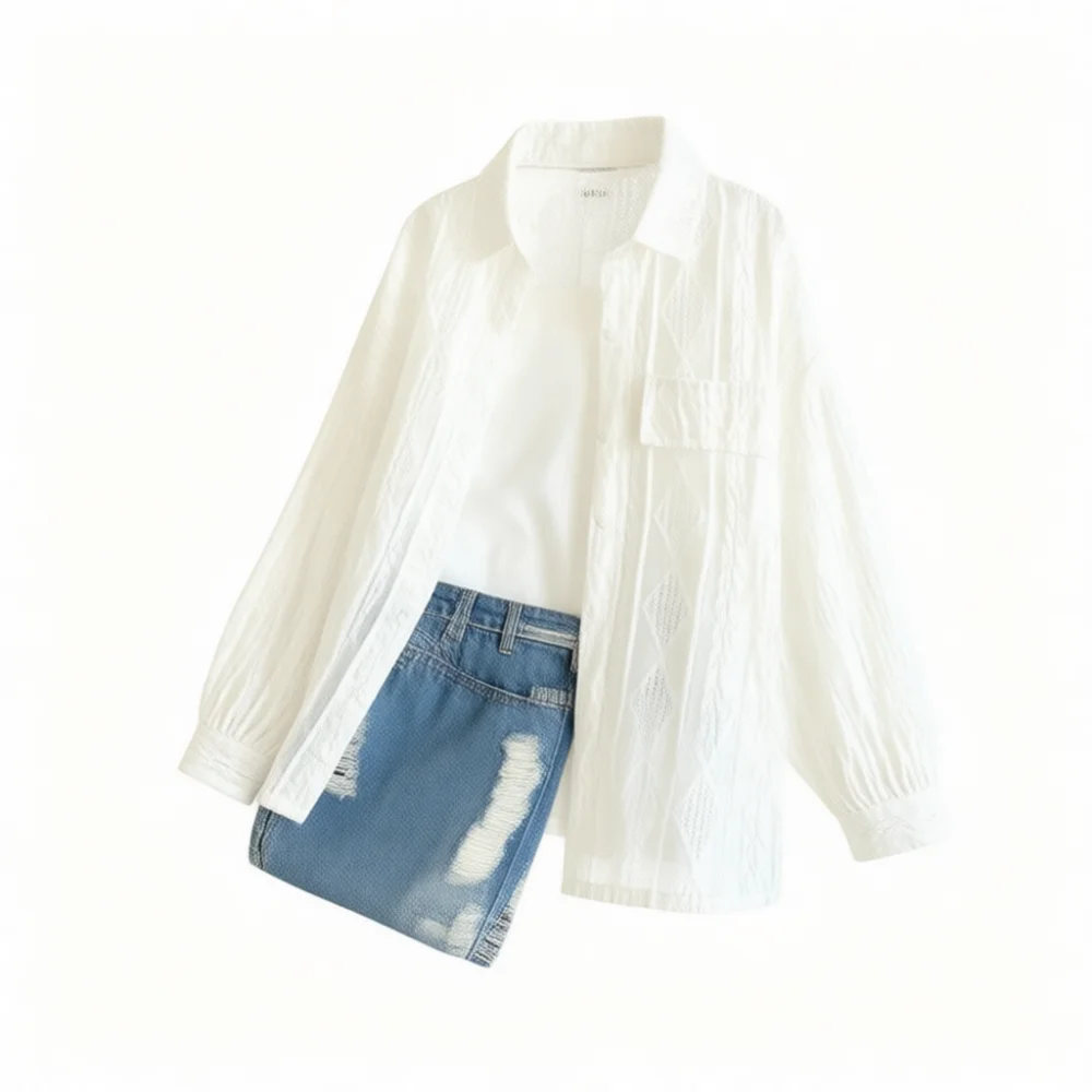 Womens Fashion Hollow Out Sun Protection Blouse French Summer Thin Lightweight Loose Long Sleeve Shirt Casual Cardigan Top