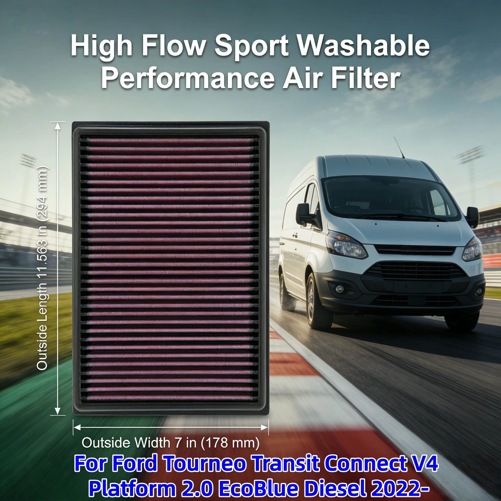 

For Ford Tourneo Transit Connect V4 Platform 2.0 EcoBlue Diesel 2022- High Flow Sport Washable Performance Air Filter 33-3005