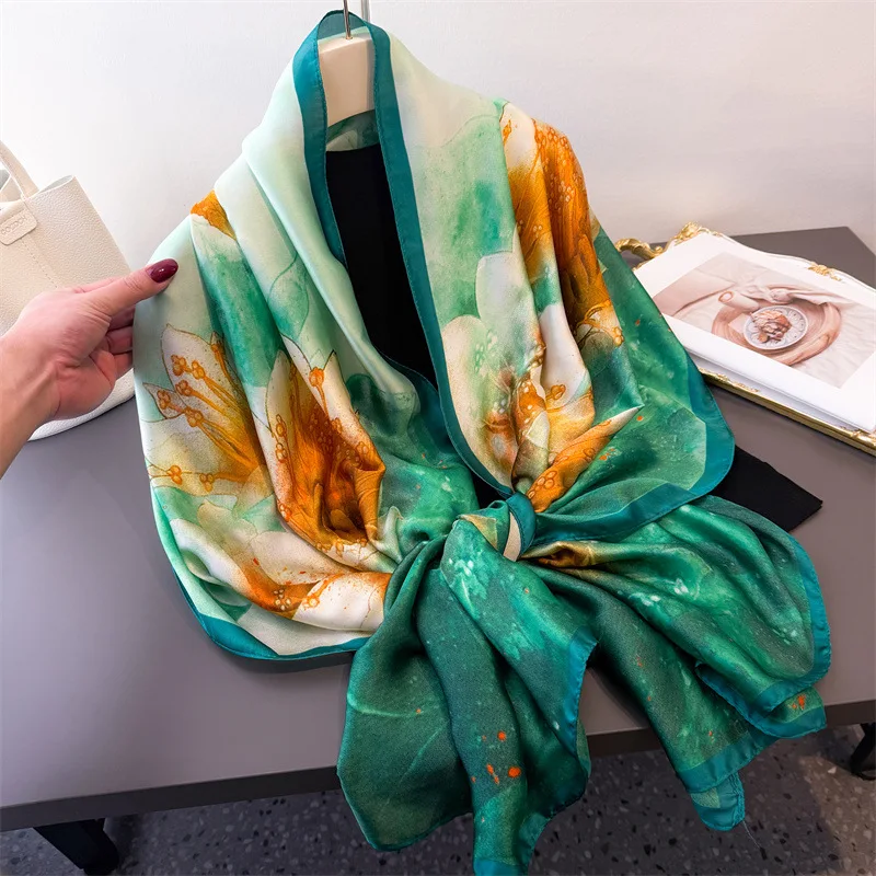 

2025 шелковые пляжные палантины, женский шарф-хиджаб, солнцезащитная шаль, женские шарфы, платки, пляжные палантины, женская большая бандана Echarpe