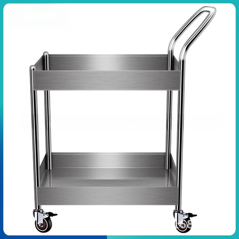Double-layer stainless steel trolley Silent 304 material drug trolley, laboratory equipment