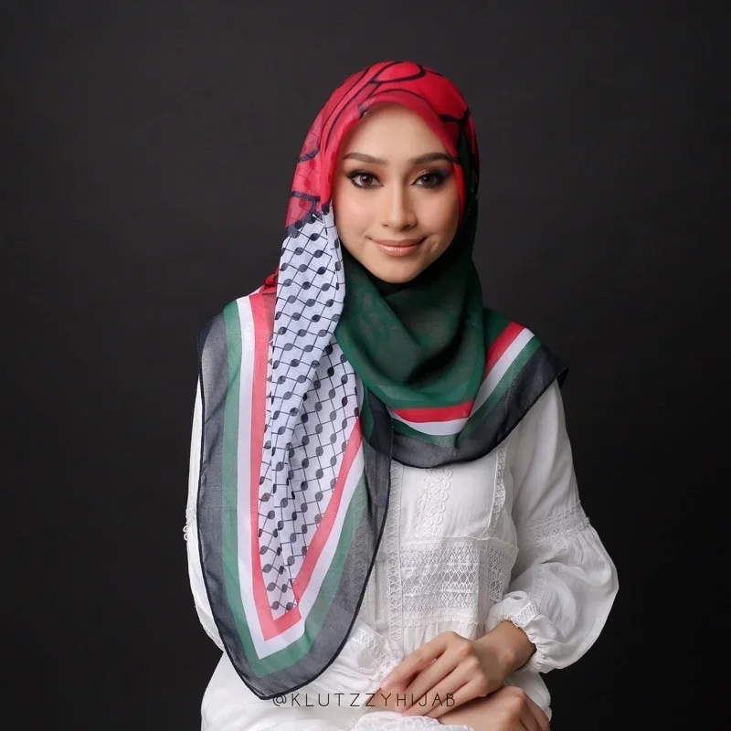 Palestinian Chiffon Scarf Printed Shawls Wraps Women Large Soft Scarf Palestine Scarves Muslim Women\'s Hijabs 110*110cm