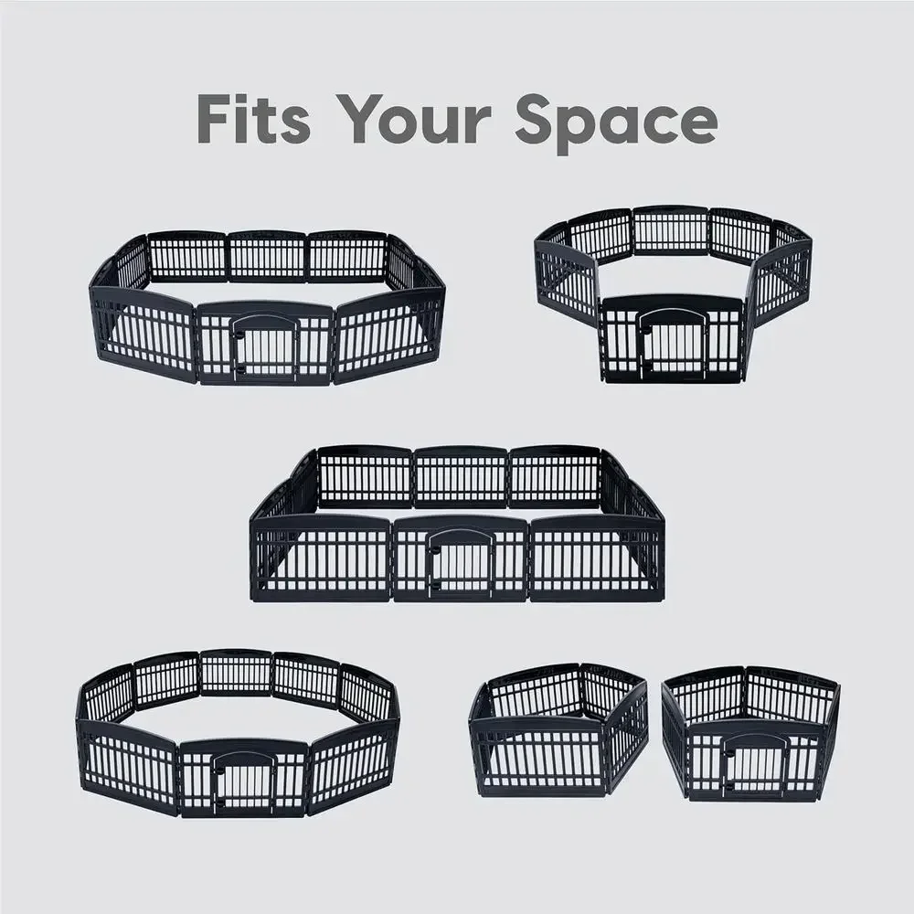 24 Adjustable Dog Playpen with Door, Suitable for Small to Large Dogs, Secure and Easy Assembly, Black