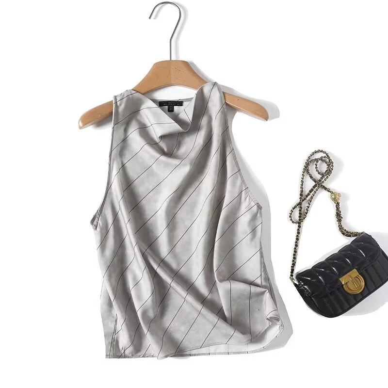 

Jenny&Dave Summer Vocation Set Minimalist Striped Casual Suit French Elegant Sleeveless Halter Neck Shirt Loose Casual Pants Set