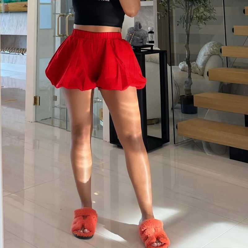 สบายๆ PUFFY กางเกงขาสั้นผู้หญิงฤดูใบไม้ร่วง Hipster เอวสูง MINI ด้านล่าง Wild Basic Streetwear แนวโน้มด้านล่าง