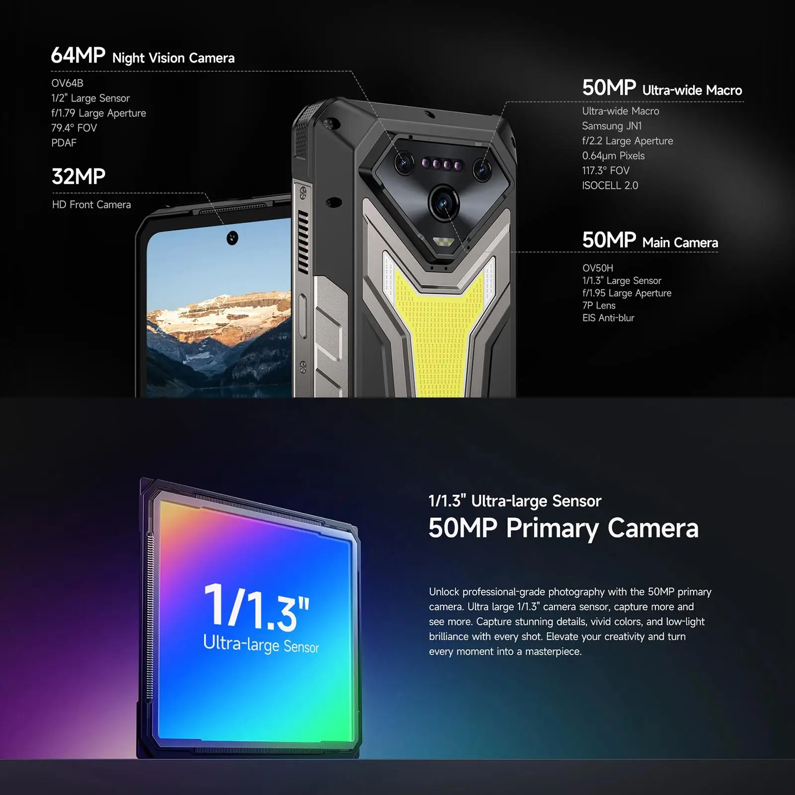 Ulefone Armor 34 Pro Rugged Smartphone AI 5G Projector 6.95" 120Hz 16GB+512GB 25500mAh 66W 64MP Night Vision Android 15 NFC