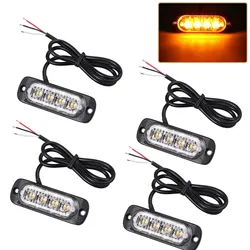 4Pcs 4 Led Amber Recovery Strobe Lights 12V 24V Orange Grill Breakdown Flashing