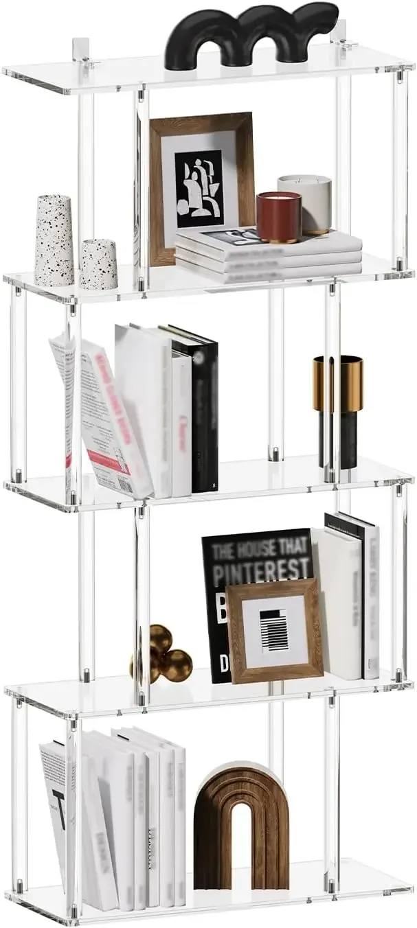 

Acrylic Geometric Bookshelf 5 Tier Clear S Shaped Bookcase Modern Unique Book Shelf Living Room Bedroom Office Easy Assembly