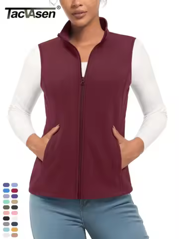 TACVASEN Fleese Sleeveless Vests Womens Fall Winter Thermal Hiking Golf Waistcoats Soft Casual Outerwear Zip Jackets 4 Pockets