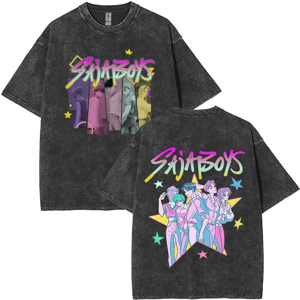 Movie KPop Demon Hunters Derpy Tiger Washed Vintage T-shirts for Fans Gift Men Women Casual Funny Cartoon Short Sleeve T Shirts