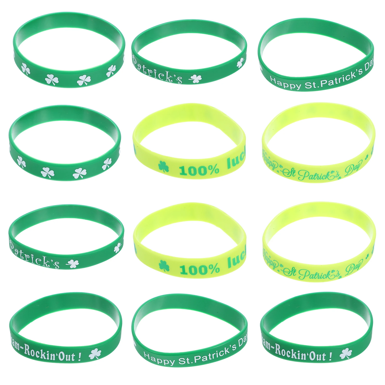 

12pcs Silicone Wristbands Shamrock Bracelet Patrick Bracelets Party Event Decorative Colored Shamrock Accessories