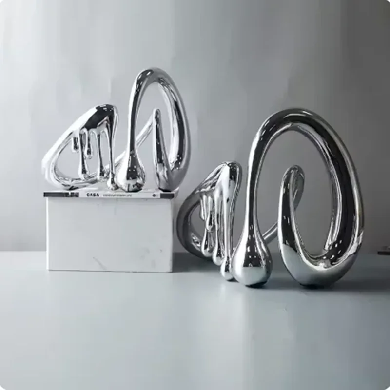 Creative Silver Water Drop Shapes Abstract Craft Hollow Fluid Ornament Decorative Figurines Home Decoration Accessories