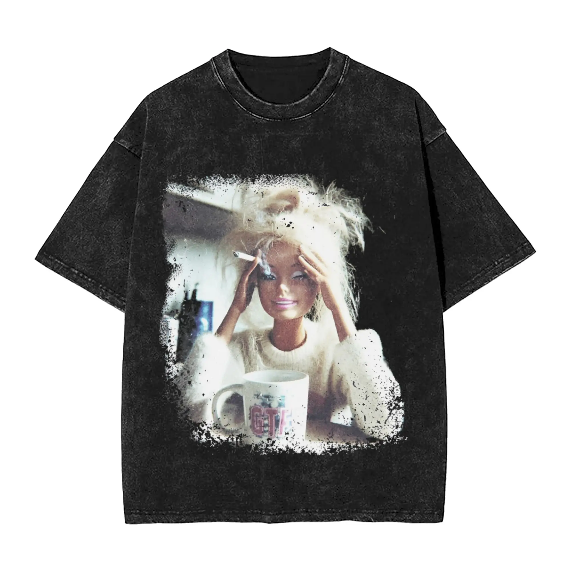 Blonde Doll Disheveled Doll Washed T Shirts Streetwear Hip Hop Fashion T-Shirt  Tee Shirt for Men Women 100% Cotton Streetwear