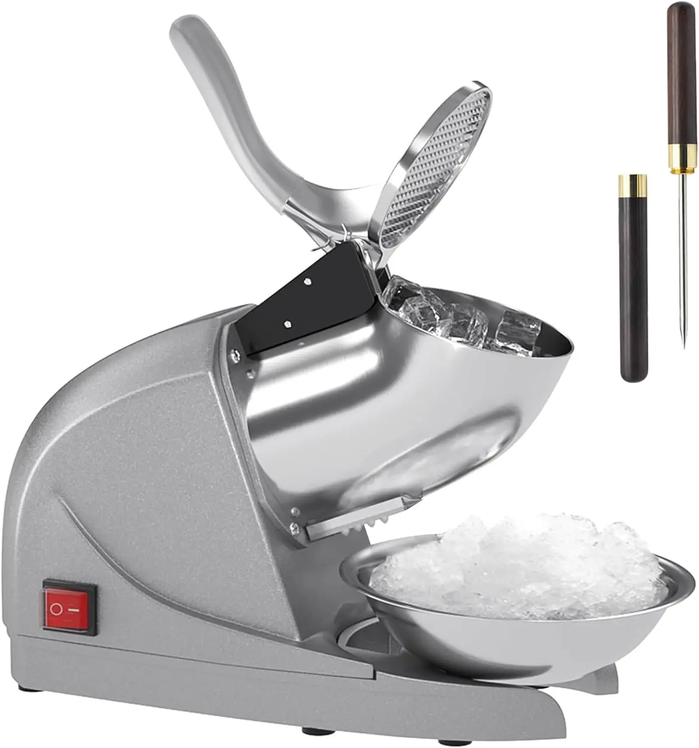 Ice Shaver Prevent Splash Electric Three Blades Snow Cone Maker Stainless Steel Shaved Ice Machine 380W 220lbs/hr Home and Comme