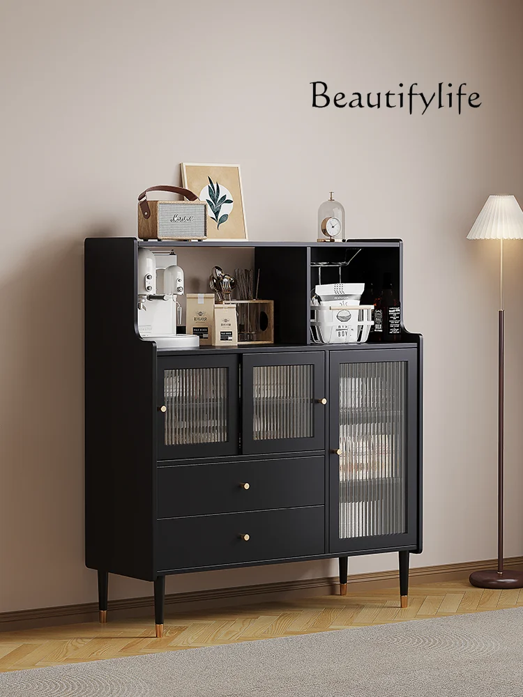 Black Solid Wood Sideboard Mild Luxury Retro Wall-Mounted Living Room Storage Hallway Tea Cabinet