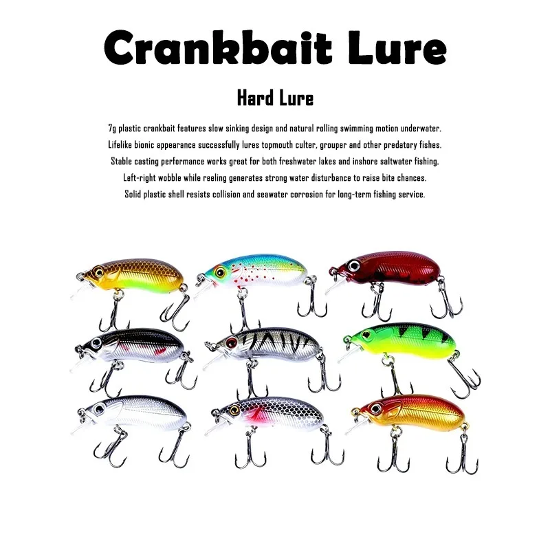 2PCS/3PCS/4PCS/5PCS Sinking Crankbait Hard Lure 7g Slow Sinking Bait for Culter Grouper Bass Perch Freshwater Saltwater Fishing