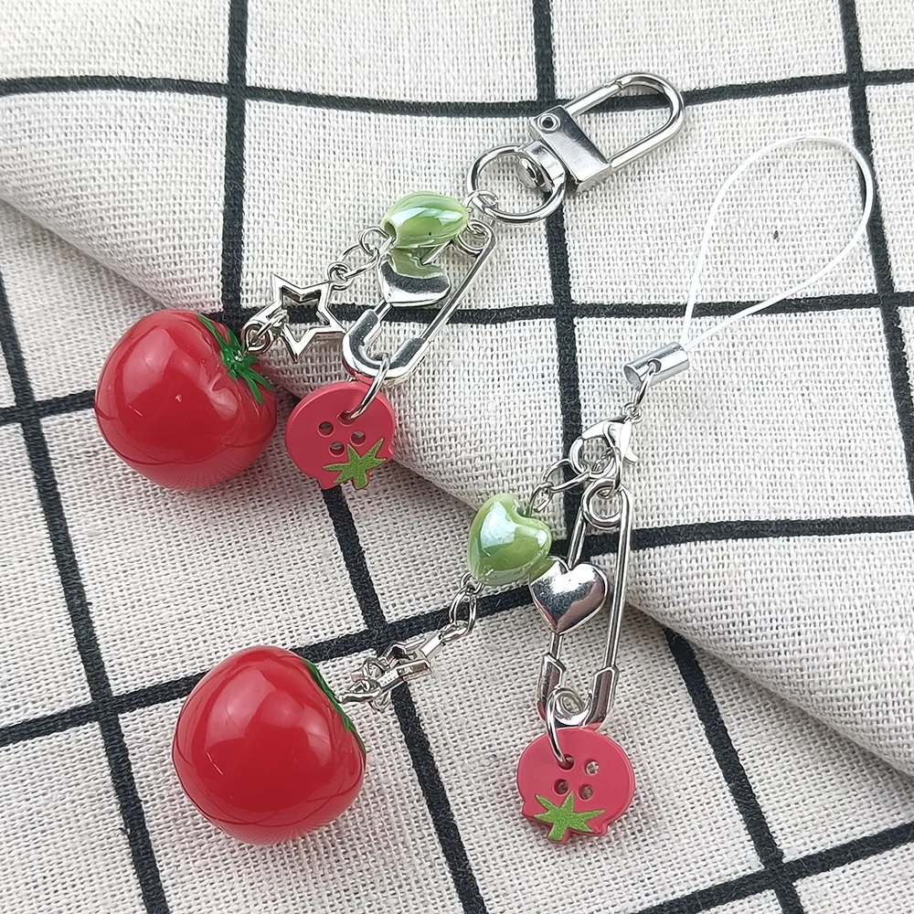 

Simulation Tomato Mobile Phone Chain Lanyard Key Ring Keychain Women Bag Anti-lost Pendant Birthday Gift