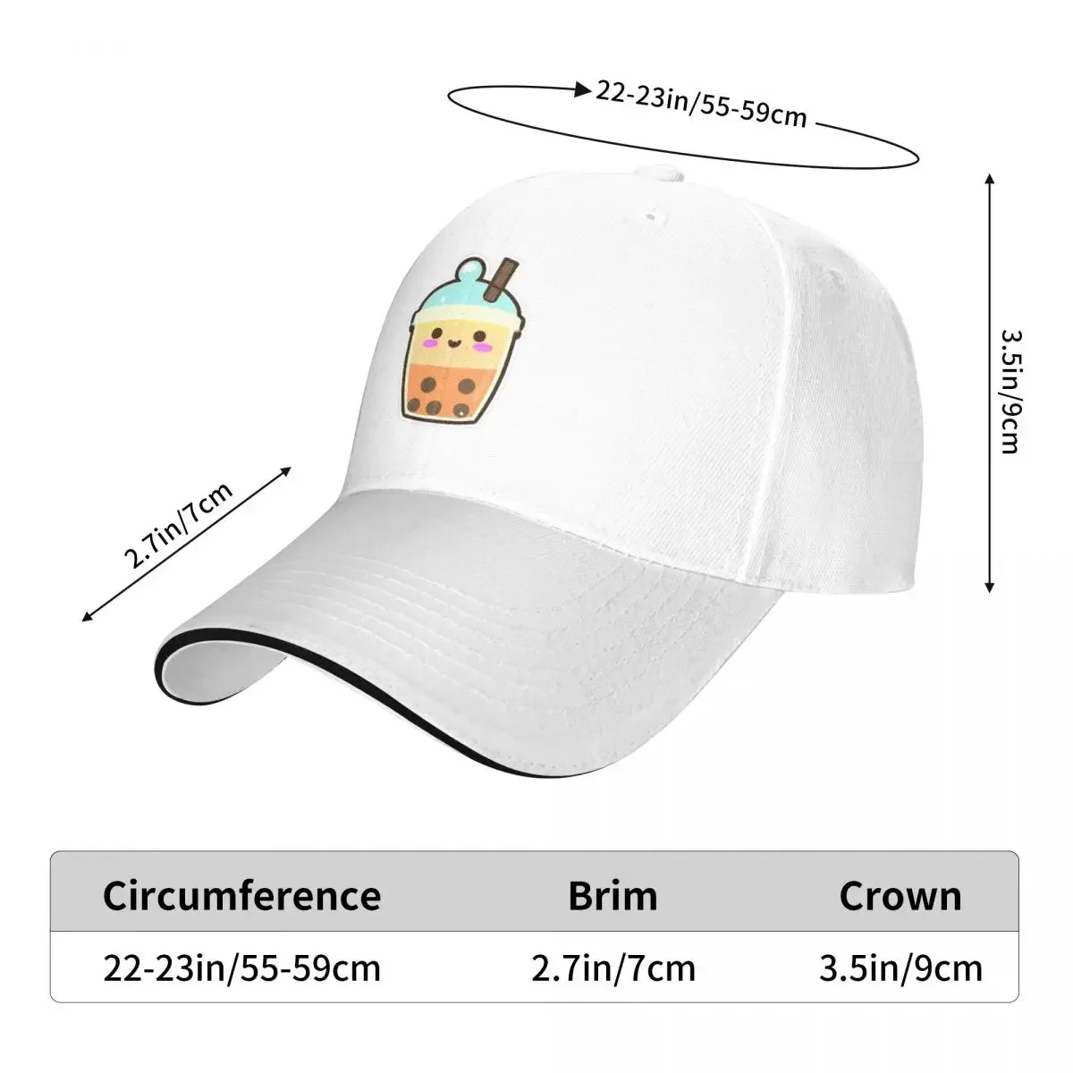 Cute Happy Kawaii Bubble Tea Cap Casual Baseball Caps Adjustable Hat Summer Unisex Baseball Hats Customizable Polychromatic