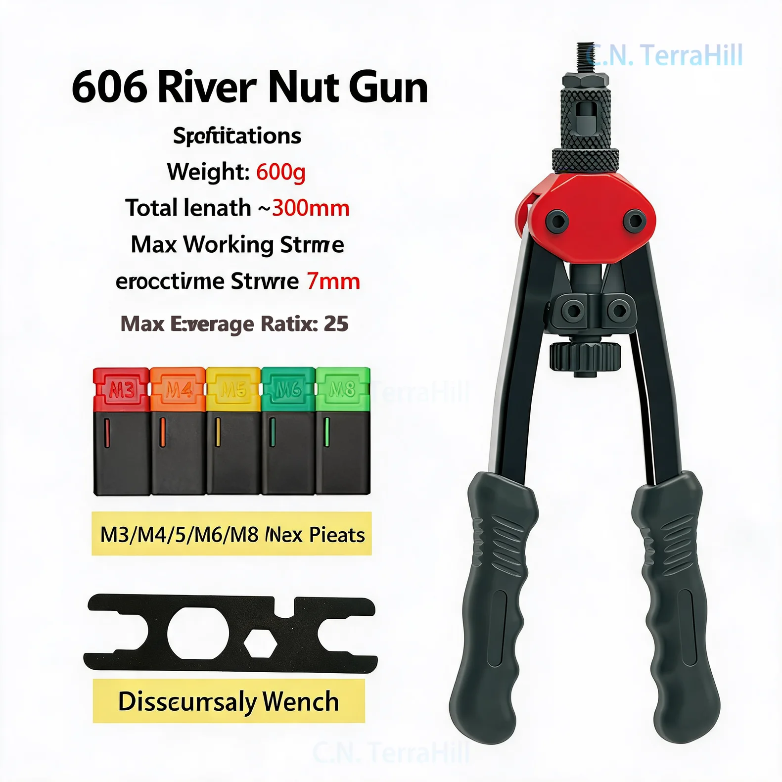 Manual Rivet Nut Gun 606 Alloy Steel Double Handle Hand Riveter Tool for Home DIY Riveting