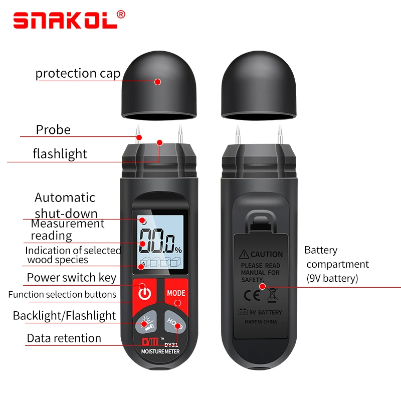 Digital Wood Moisture Meter 0~99.9% Professional Timber Damp Tester Handheld Hygrometer Lumber Detector with HD LCD Display