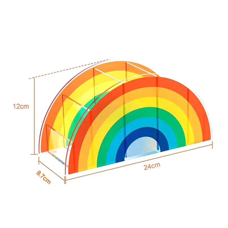 Porte-stylo arc-en-ciel coloré, boîte de rangement de bureau avec 5 compartiments, design demi-cercle pour étudiants, école