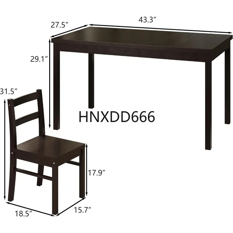 

5-Piece Solid Wood Indoor Dining Set: Modern Rectangular Table and 4 Chairs for Kitchen