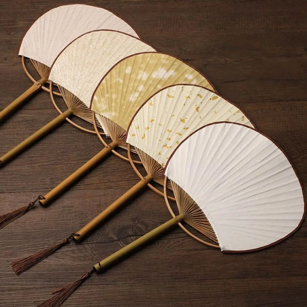 Classical Vintage Hand Painted Fan with Tassels Bamboo Handle Blank Hand Fan Paper Chinese Style DIY Fan Dance