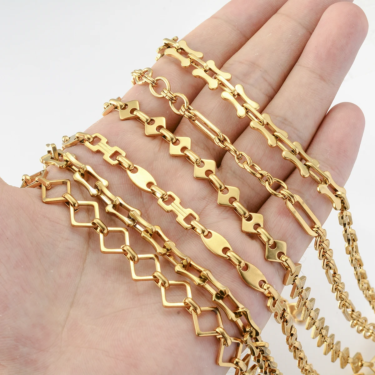 1 Stück Damen- und Herrenarmband, Halskette aus Edelstahl, handgefertigte, riesige, quadratische Knochenform-Gliederkette, schmuck, antiallergisch – Detail 7
