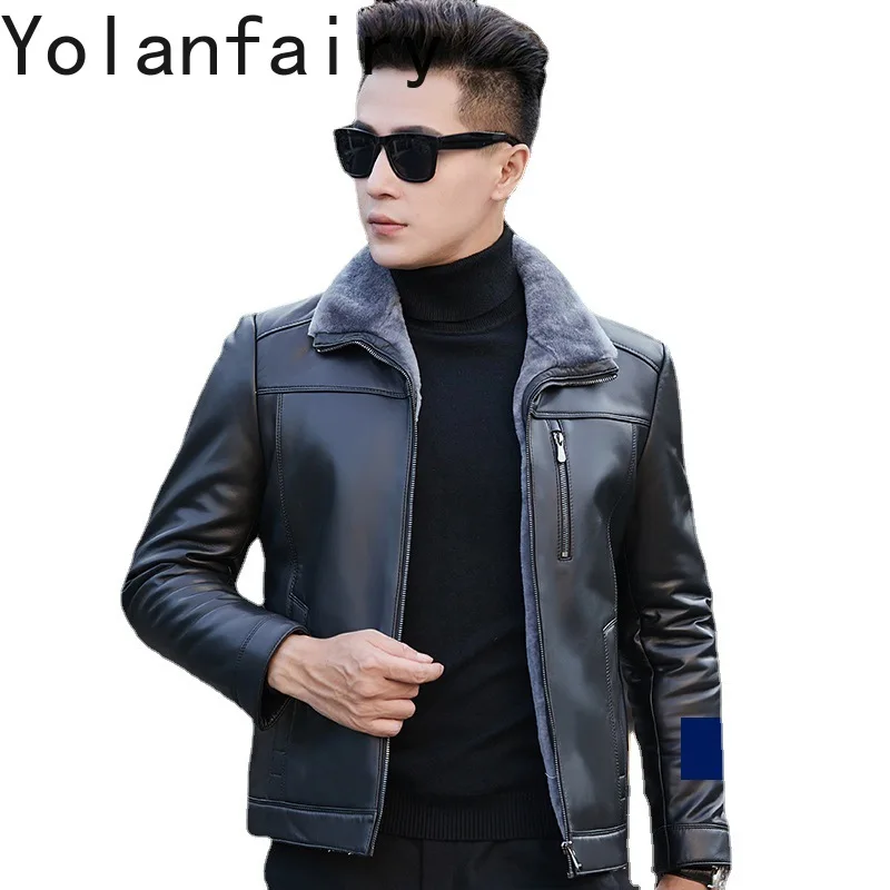 YOLANFAIRY Sheepskin Mens Jacket Genuine Leather Fur Coat Winter Suit Collar Jackets Slim Fit Men's Clothing Chamarras De Piel