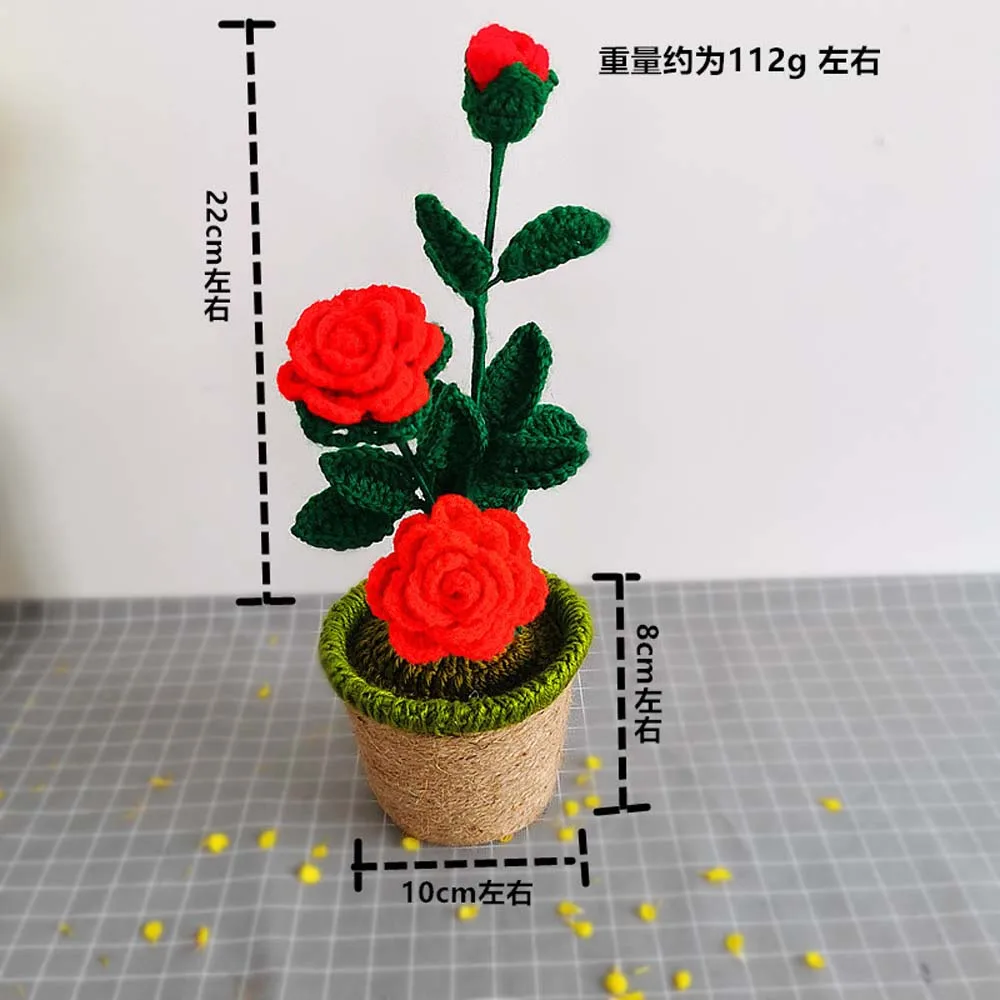 Decoration Toy Home Decoration Flowers Rose Flowers Knitted Potted Plush Doll Plush Plants Toy Plants Plush Stuffed Plush Toys