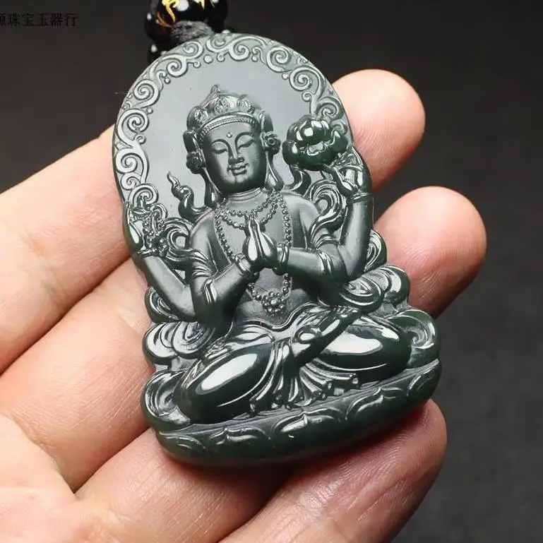 

Hetian jade four-arm Guanyin jade pendant genuine Xinjiang sapphire Guanyin jade pendant men's jade brand jade pendant