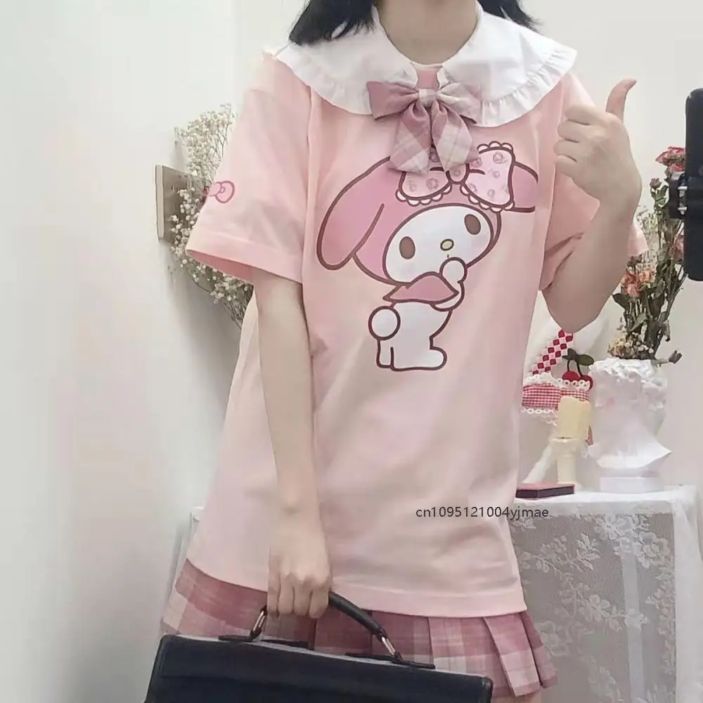 

Sanrio My Melody T-Shirt Girl 2025 New Summer Chic Doll Collar Tops Korean Version Sweet Shirt Y2K Soft Sister Tops for Women